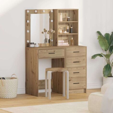 vidaXL 2-teiliges Dressing Table Set mit LED Artisan Eichenfurnier
