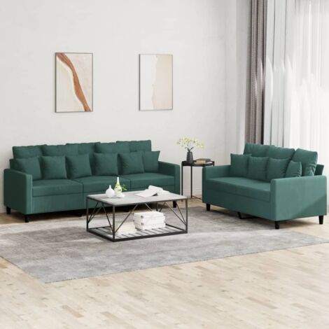 vidaXL 2-teiliges Sofa-Set mit Kissen Dunkelgrün Samt