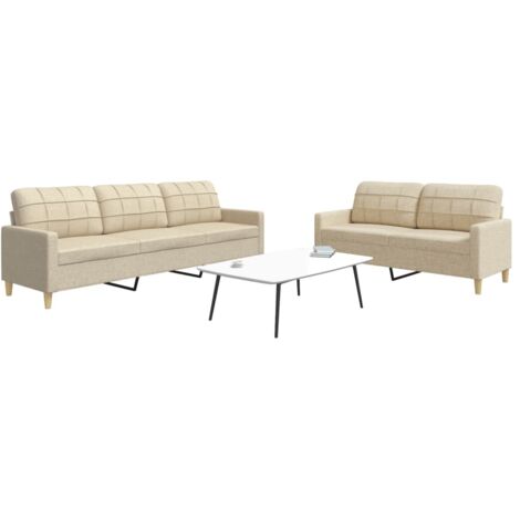 vidaXL 2-teiliges Sofaset Creme Stoff