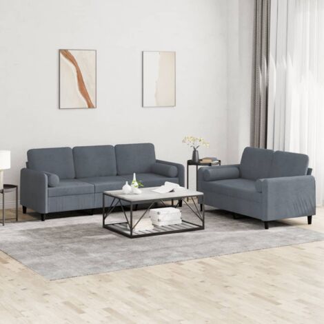 vidaXL 2-teiliges Sofaset mit dunkelgrauen Samt-Kissen