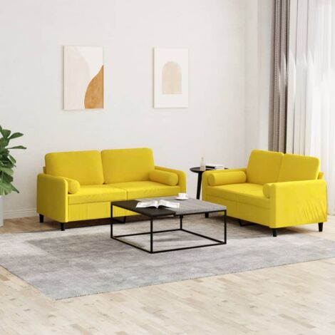 vidaXL 2-teiliges Sofaset mit Kissen aus gelbem Velvet
