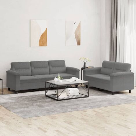 vidaXL 2-teiliges Sofaset mit Kissen in Dunkelgrau aus Mikrofaser