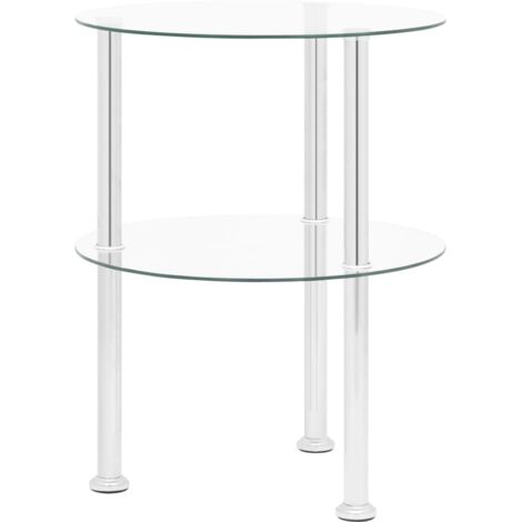 main image of "vidaXL 2-Tier Side Table Living Room Accent End Sofa Couch Tea Table Telephone Plant Stand Tempered Glass Transparent/Transparent & Black Round/Heart"