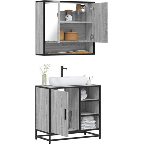 vidaXL 2-tlg. Badmöbel-Set Grau Sonoma Holzwerkstoff