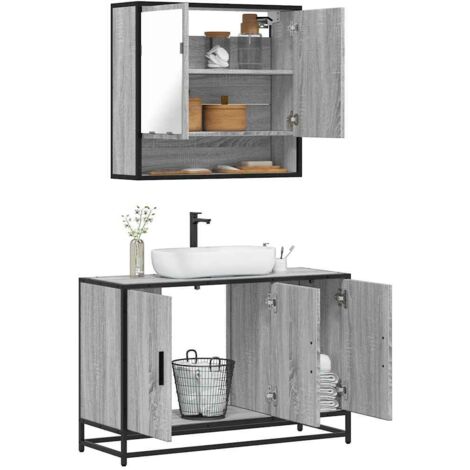 vidaXL 2-tlg. Badmöbel-Set Grau Sonoma Holzwerkstoff