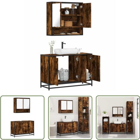 vidaXL 2-tlg. Badmöbel-Set Räuchereiche Holzwerkstoff