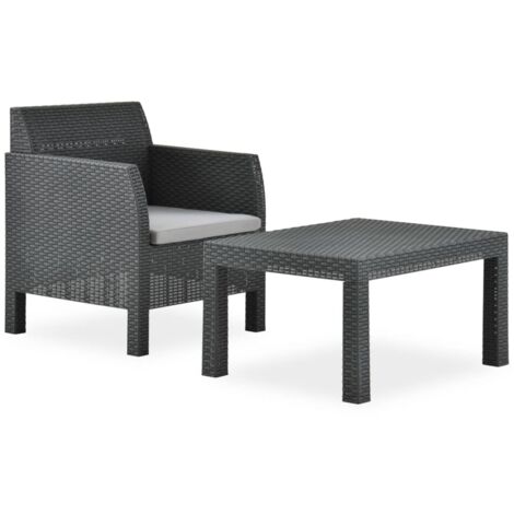 vidaXL 2-tlg. Garten-Lounge-Set mit Auflage PP Rattan Anthrazit