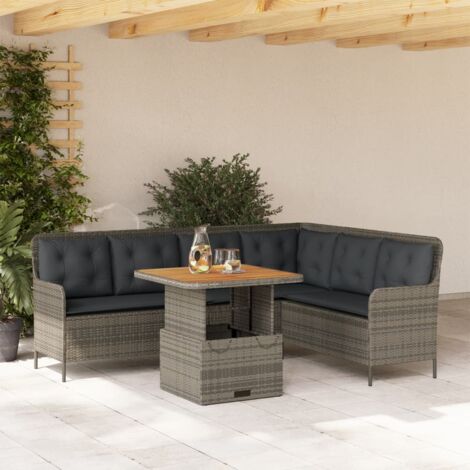 vidaXL 2-tlg. Garten-Sofagarnitur mit Auflagen Poly Rattan Grau