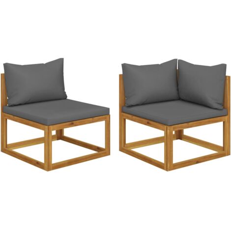 vidaXL 2-tlg. Sofa-Set mit dunkelgrauen Kissen Akazie Massivholz
