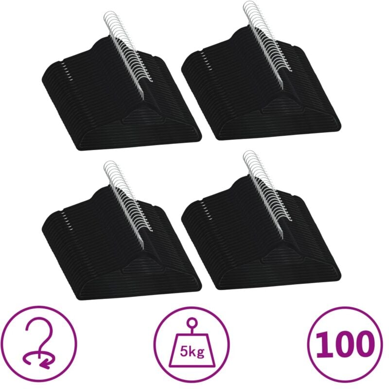 Cintres antidérapants 100 pcs Noir Velours