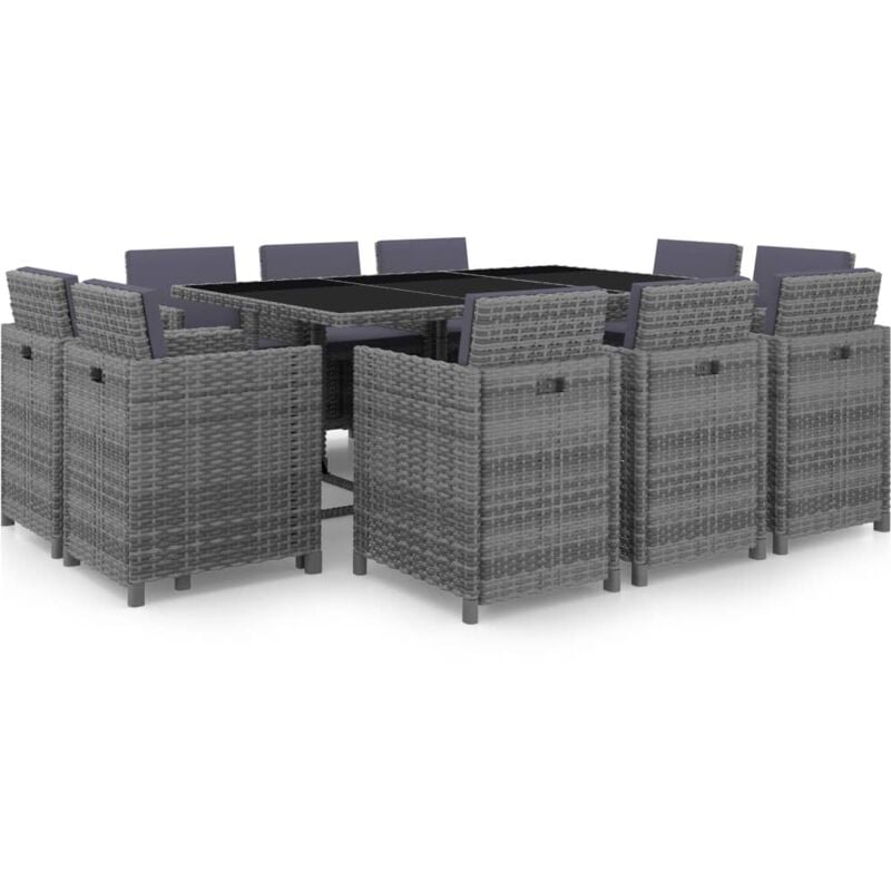 Set da Pranzo da Giardino 11 pz con Cuscini Polyrattan Grigio - Vidaxl