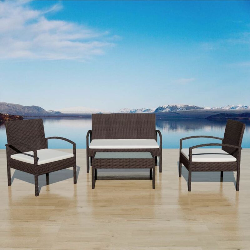 4-tlg. Garten-lounge-set Mit Auflagen Poly Rattan Braun - Vidaxl