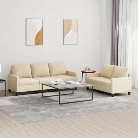 vidaXL 2er Set Sessel mit Kissen Creme Stoff