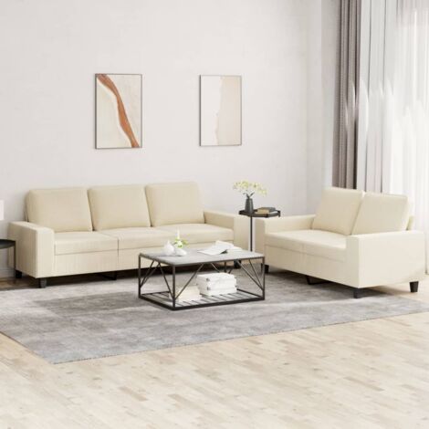 vidaXL 2er Set Sofas Creme Stoff
