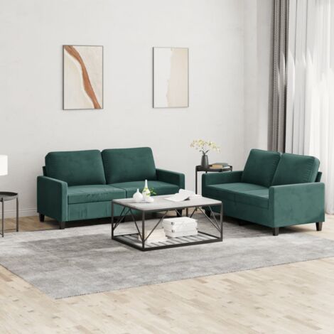 vidaXL 2er-Sofa-Set mit Kissen Dunkelgrün Velours