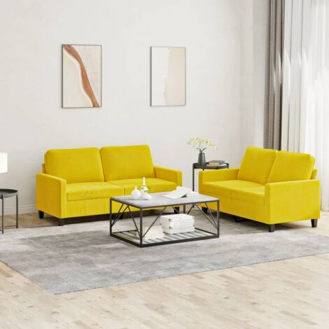 vidaXL 2er-Sofa-Set mit Kissen Gelbes Samt