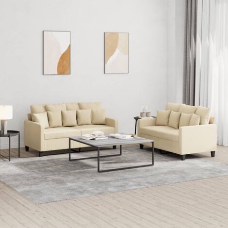 vidaXL 2er-Sofaset mit Kissen Creme Stoff