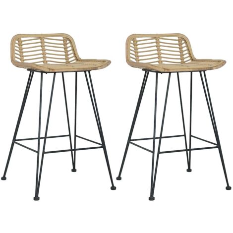vidaXL 2x Bar Chairs Dining Room Furniture Kitchen High Seats Lounge Chairs Pub Bistro Counter Stools Natural Rattan Natural/Black