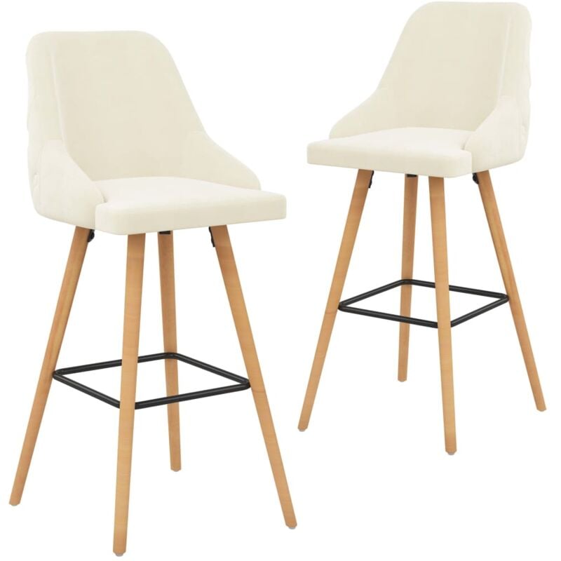 Vidaxl - Chaises de bar lot de 2 crème velours