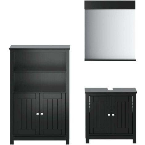 vidaXL 3 Piece Bathroom Furniture Set "BERG" Black Solid Wood Pine