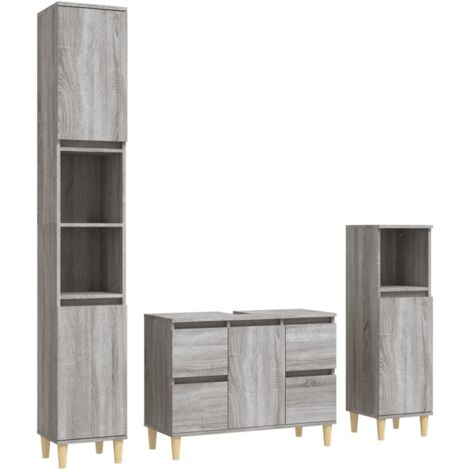 vidaXL 3 Piece Bathroom Furniture Set Grey Sonoma Engineered Wood