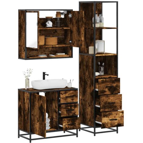 vidaXL 3 Piece Bathroom Furniture Set Smoked Oak Engineered Wood