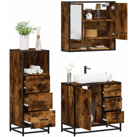 vidaXL 3 Piece Bathroom Furniture Set Smoked Oak Engineered Wood