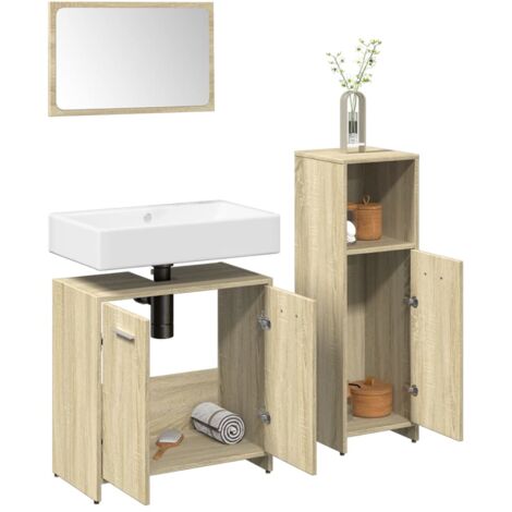 vidaXL 3 Piece Bathroom Furniture Set Sonoma Oak Engineered Wood