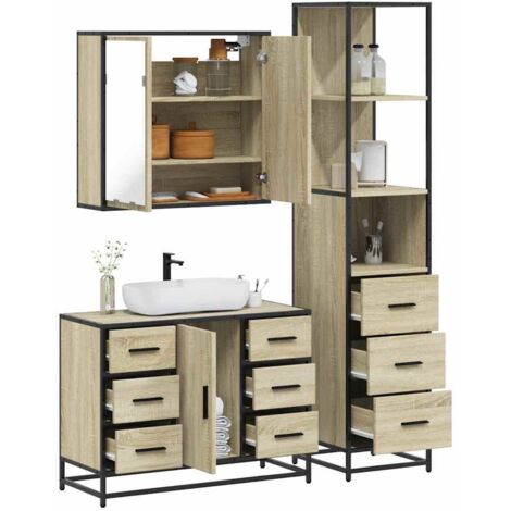 vidaXL 3 Piece Bathroom Furniture Set Sonoma Oak Engineered Wood