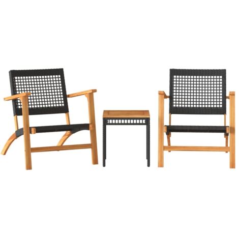 vidaXL 3 Piece Bistro Set Black Poly Rattan and Solid Wood Acacia