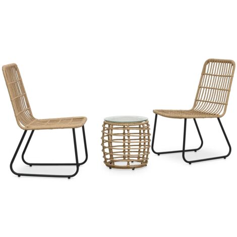 vidaXL 3 Piece Bistro Set Poly Rattan Oak