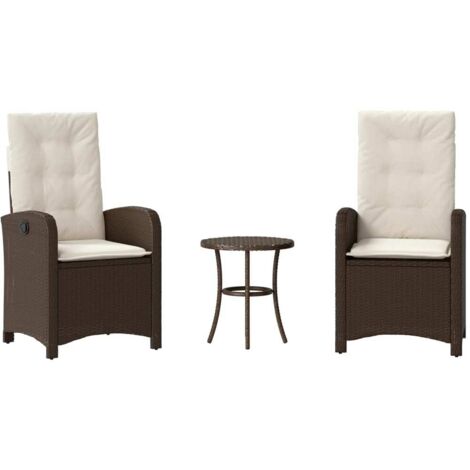 vidaXL 3 Piece Bistro Set with Cushions Brown Poly Rattan (US only)