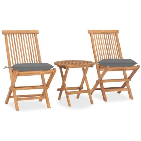 vidaXL 3 Piece Folding Outdoor Dining Set with Cushion Solid Teak Wood (315453+314863)