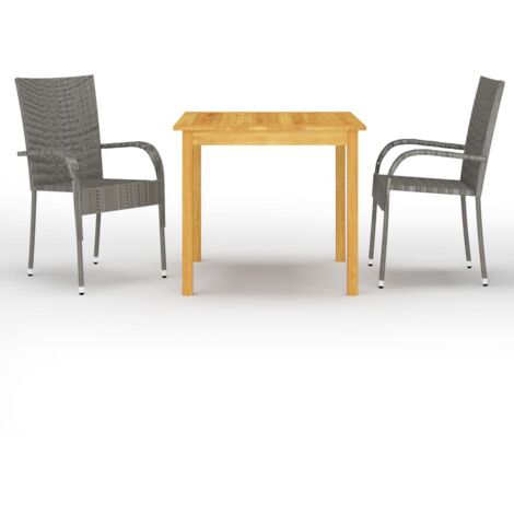 vidaXL 3 Piece Garden Dining Set Grey (147875+46464)