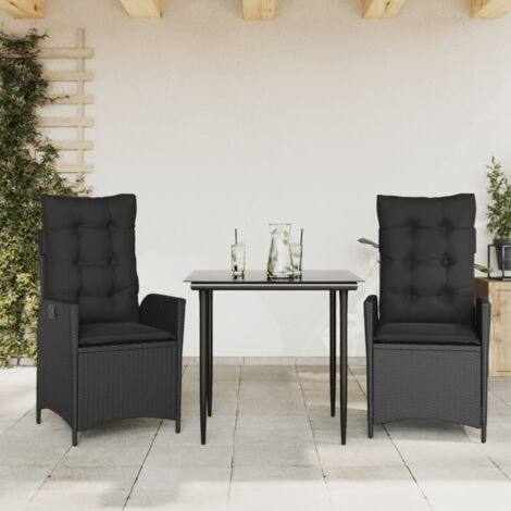 vidaXL 3 Piece Garden Dining Set with Cushions Black Poly Rattan