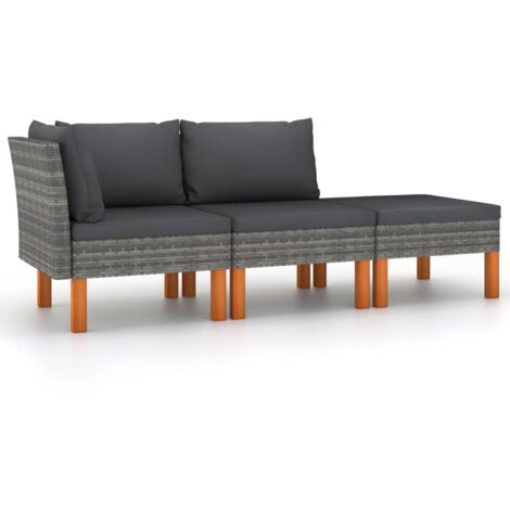 vidaXL 3 Piece Garden Lounge Set Poly Rattan and Solid Eucalyptus Wood