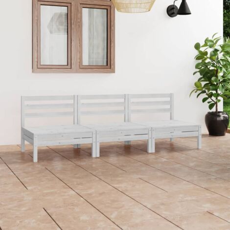 vidaXL 3 Piece Garden Lounge Set White Solid Pinewood (806573+806588)
