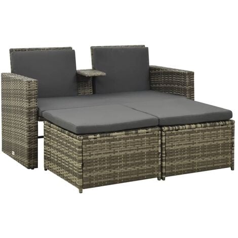 main image of "vidaXL 3 Piece Garden Lounge Set with Cushions Poly Rattan Grey - Grey"