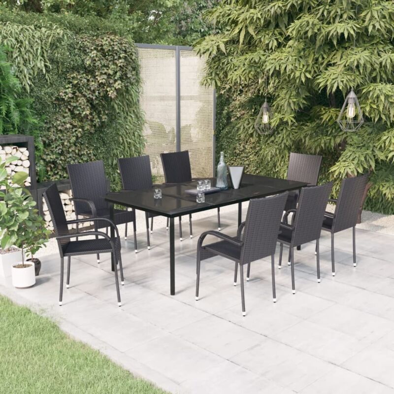 9 Piece Garden Dining Set Black Vidaxl