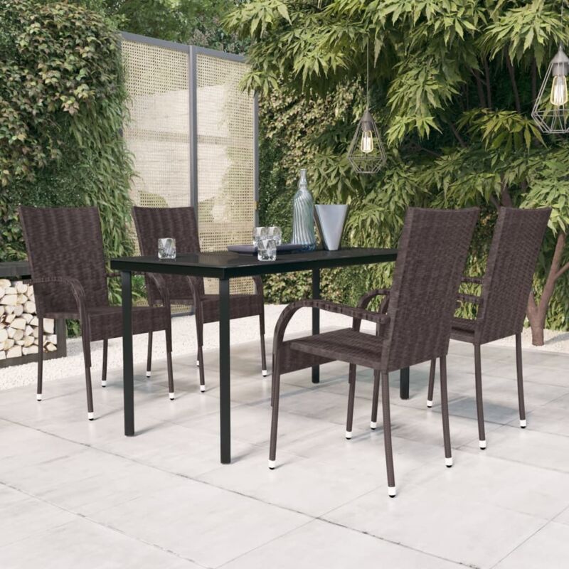 5 Piece Outdoor Dining Set Brown And Black Vidaxl