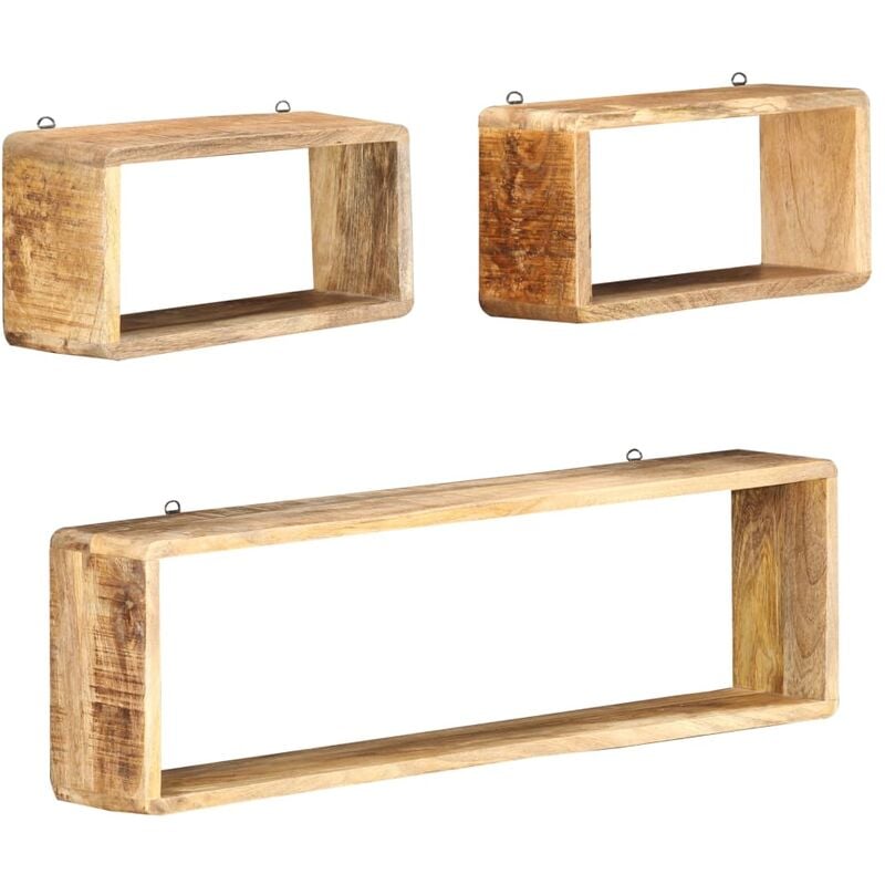 3 Piece Wall Cube Shelf Set Soild Mango Wood vidaXL