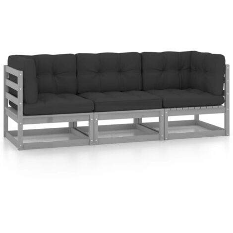 vidaXL 3-Sitzer-Gartensofa mit Kissen Kiefer Massivholz
