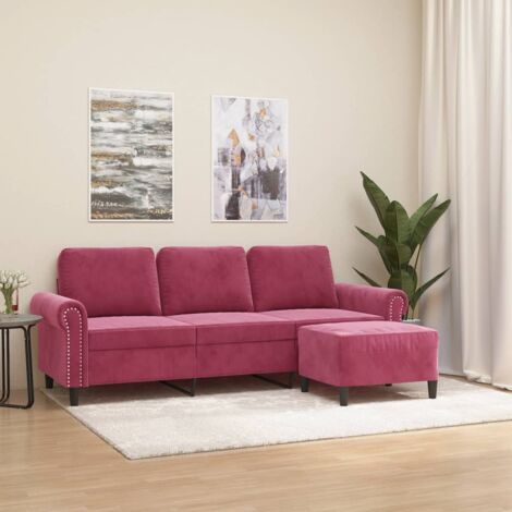 vidaXL 3-Sitzer Sofa mit Hocker Bordeauxrot 180 cm Samt