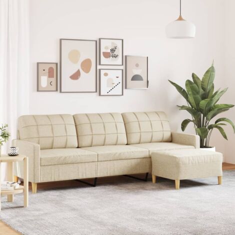 vidaXL 3-Sitzer-Sofa mit Hocker Creme 210 cm Stoff