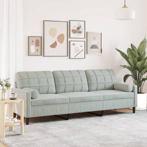 vidaXL 3-Sitzer Sofa mit Kissen Hellgrau 210 cm Samt
