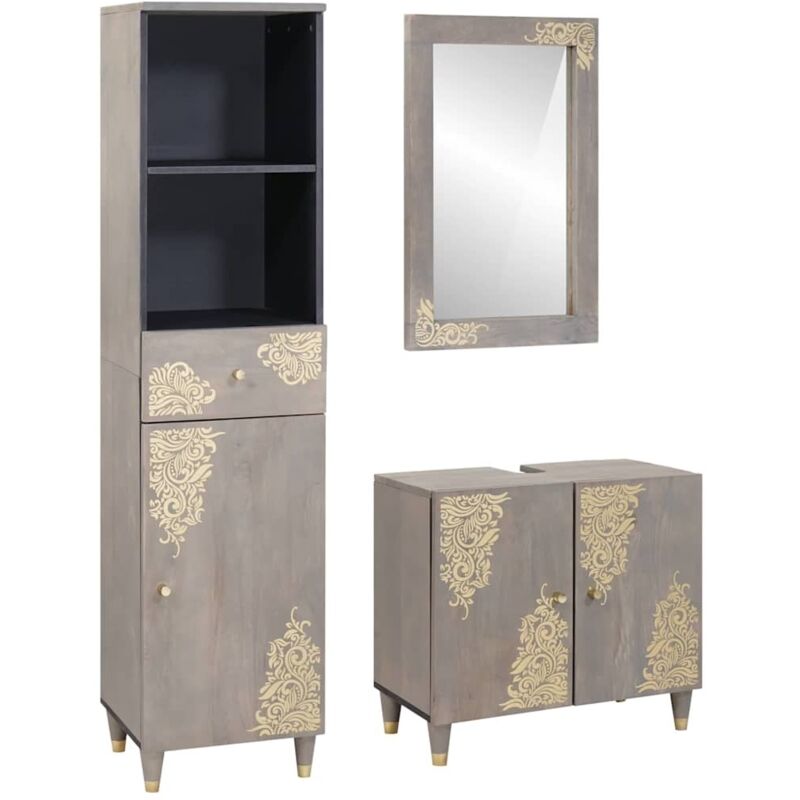 Badezimmermöbel Set 3 Pcs Grau Massives, Grobes Mangoholz Vidaxl