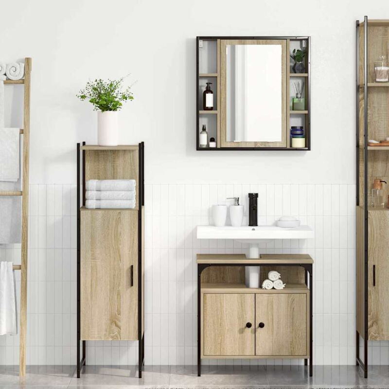 Vidaxl - Badezimmermöbel Set Mit Regal 3 Pcs Braun 33 X 33 X 120.5 Cm