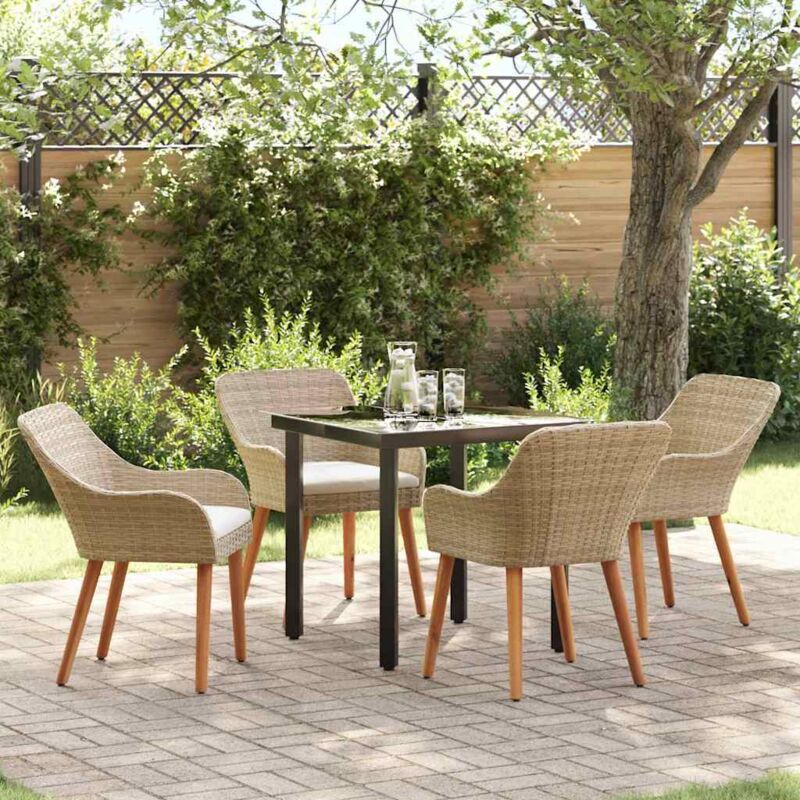 Garten Essgruppe Mit Kissen 5 Pcs Beige Poly-rattan Vidaxl