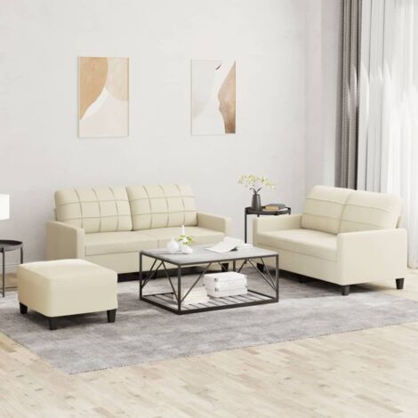 vidaXL 3-teiliges Sofa-Set mit Kissen Creme Kunstleder