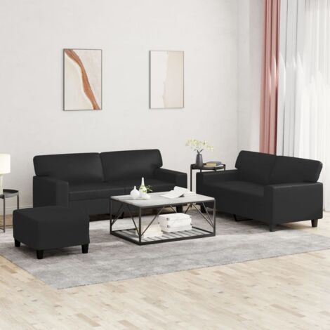 vidaXL 3-teiliges Sofa-Set Schwarz Kunstleder